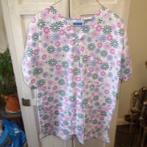MHD Scrubs shirt top flowers print medical size XL